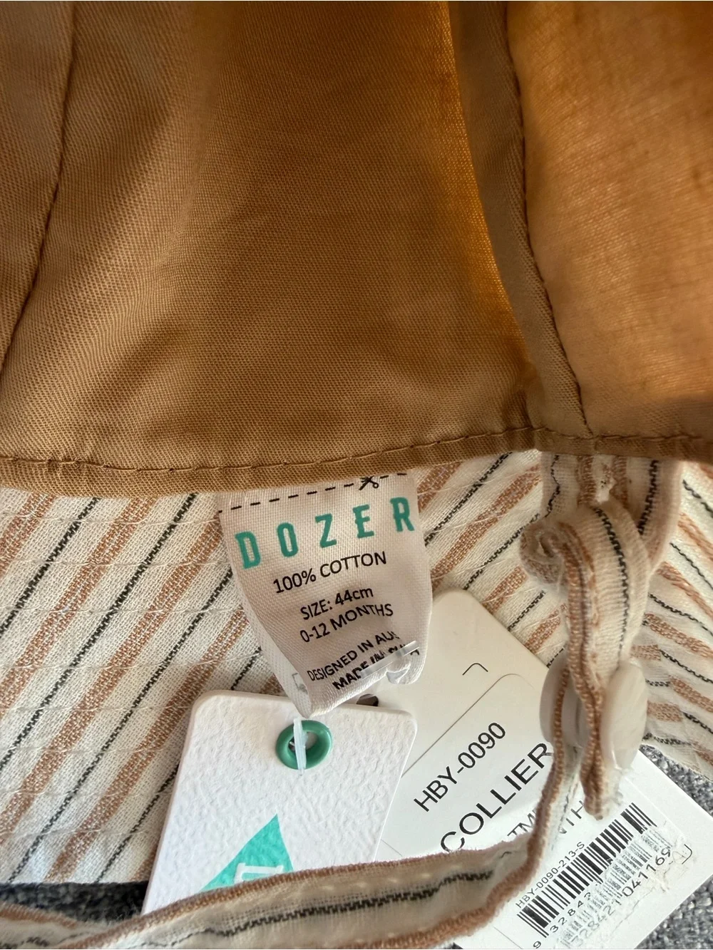 NWT Dozer floppy hat “Collier” oatmeal color size 0-12m 50+ UPF sun protection